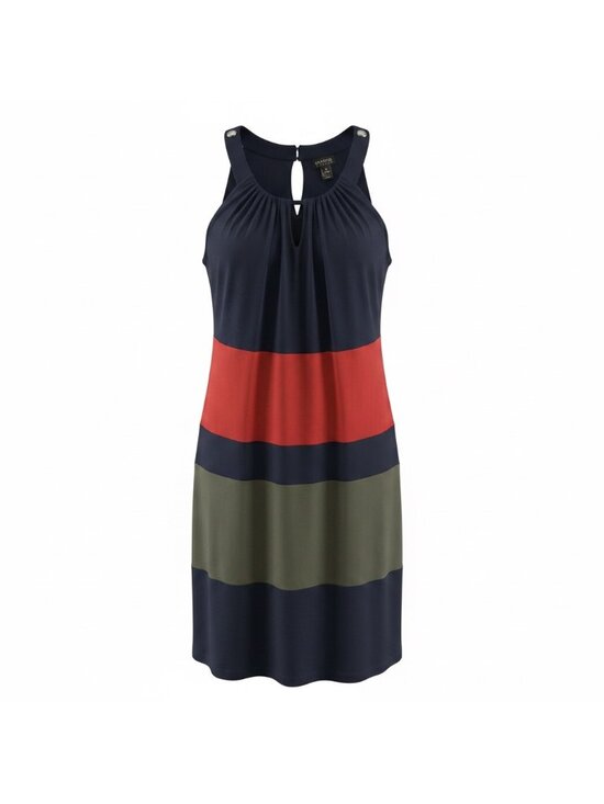 En Focus Studio Dresses & Skirts - En Focus Studio Sleeveless Striped Shift Dress Size 12 Navy/Red/Olive Colorblock